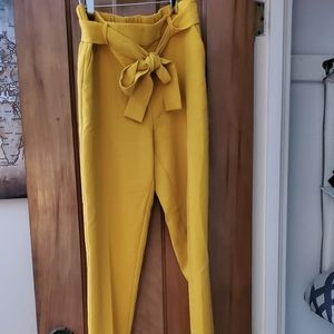 High waisted paperbag mustard pants